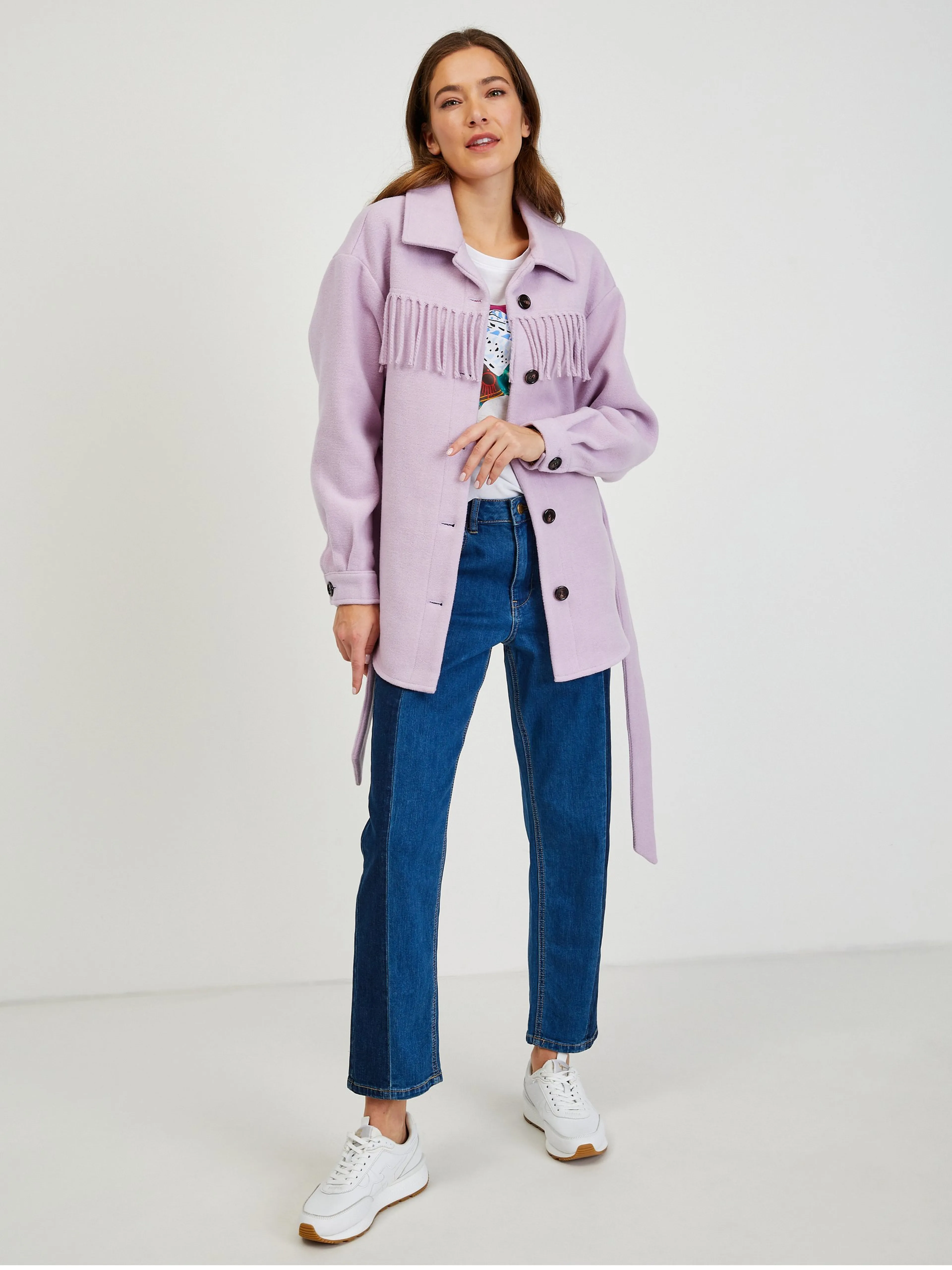 Hellviolette Hemdjacke mit Fransen ORSAY
