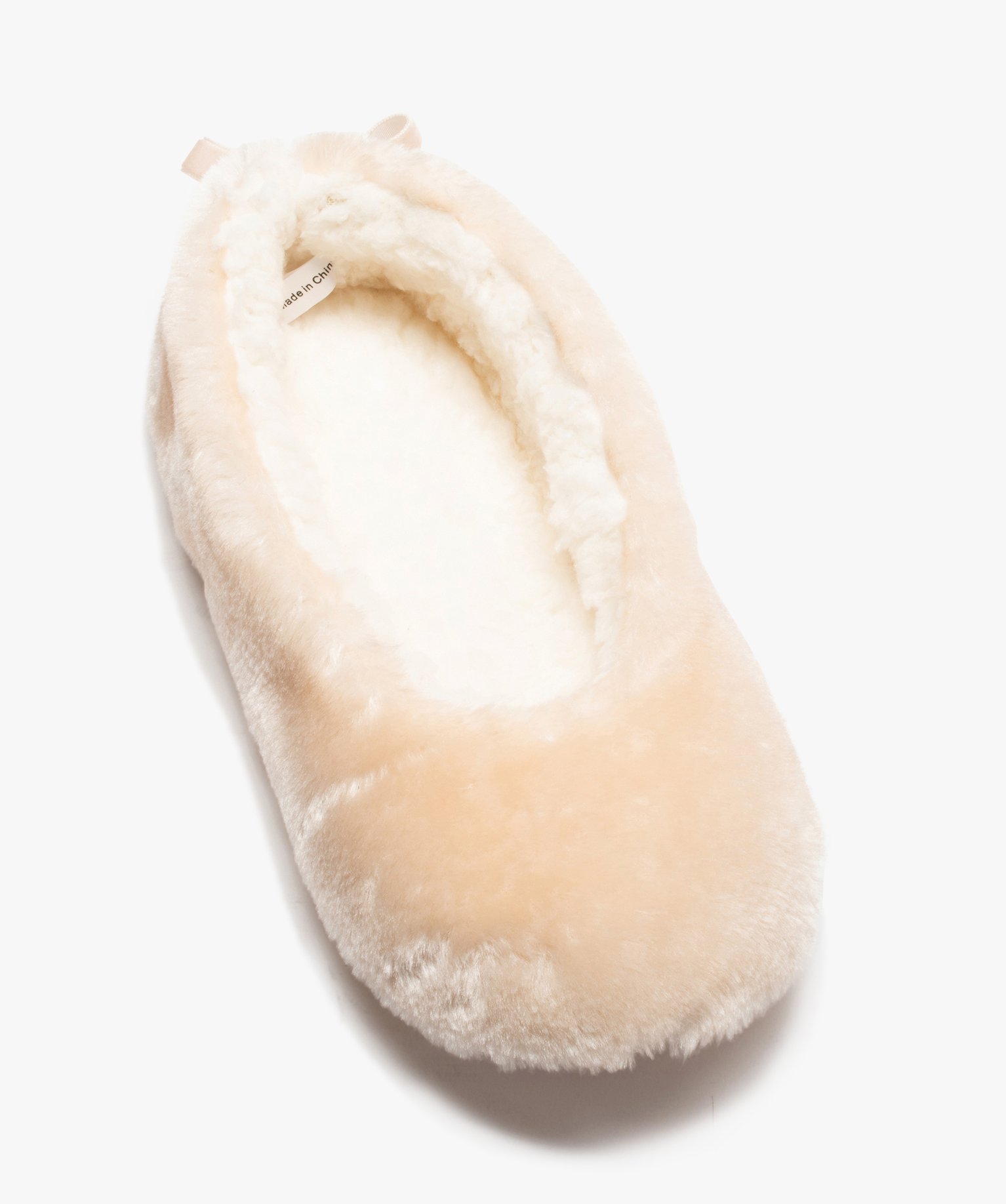 Chaussons femme ballerines unies en fourrure imitation beige | GEMO