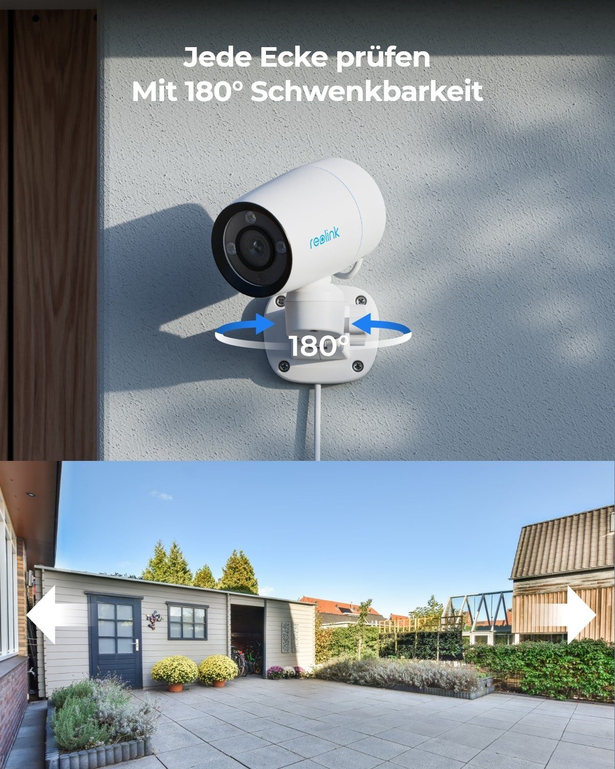Reolink 4K 8MP 180° Schwenkbare PoE P330P Überwachungskamera (Außenbereich, Auto-Tracking, Farbnachtsicht, Personen-/Fahrzeug-/Haustiererkennung)