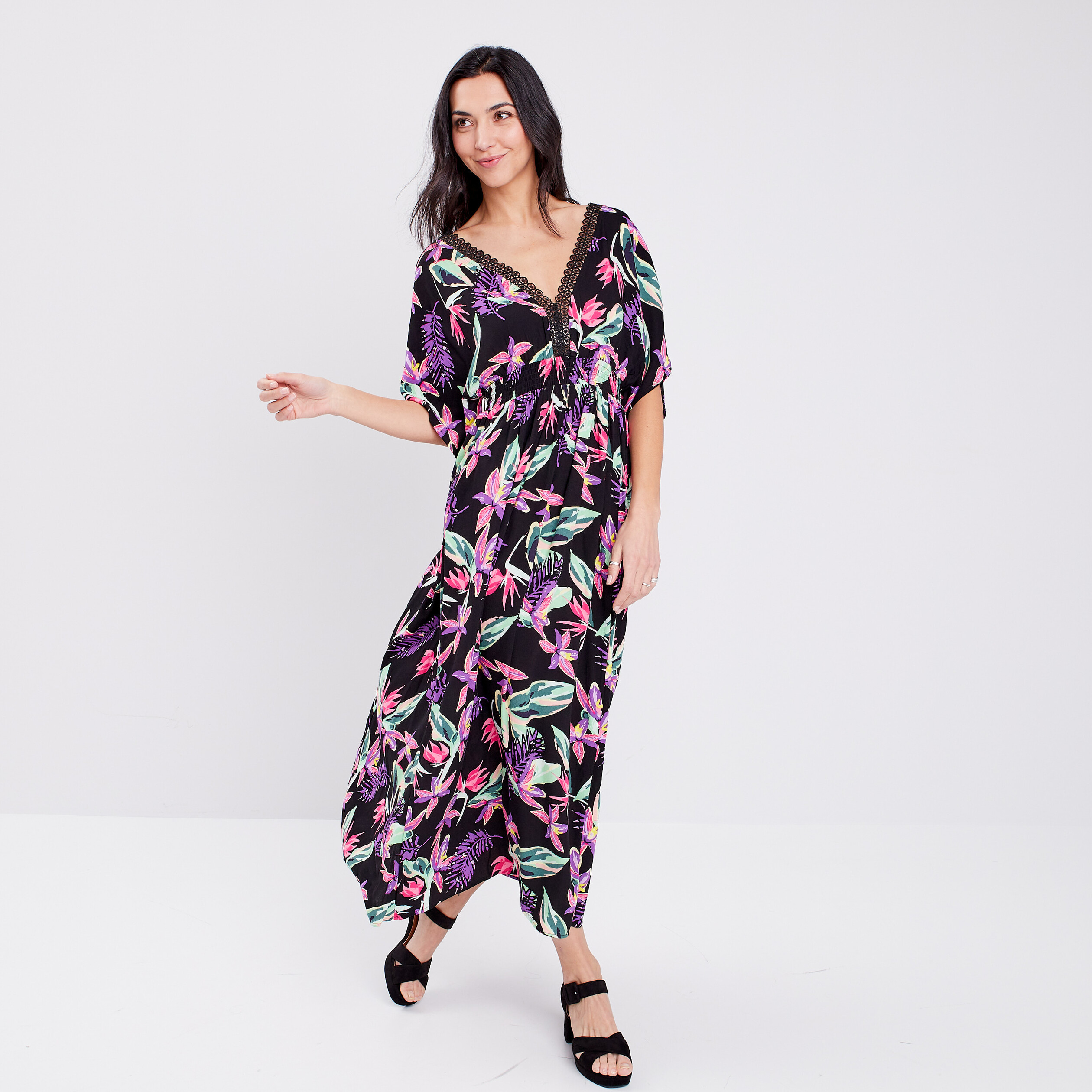 Robe longue évasée noir femme | La Halle