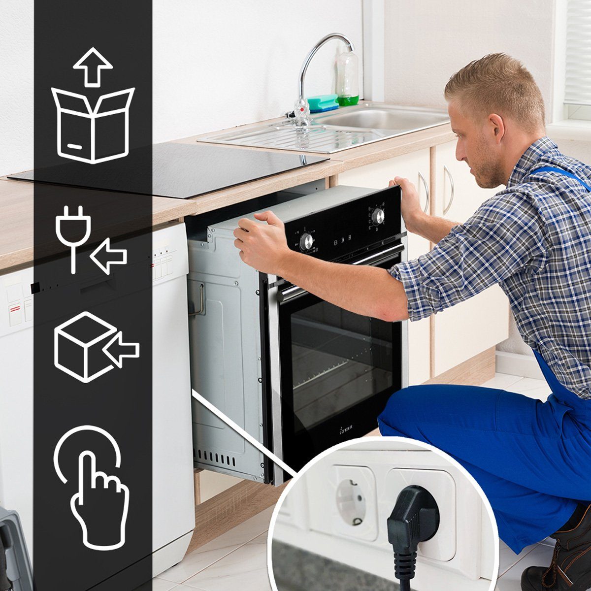 KKT KOLBE Einbaubackofen Backofen Elektroherd EB8010ED, mit 2-fach Teleskopauszug, DampfClean, 60cm / 70 l / Heissluft / Grill-/Brat-System / Teleskopauszüge / Touch