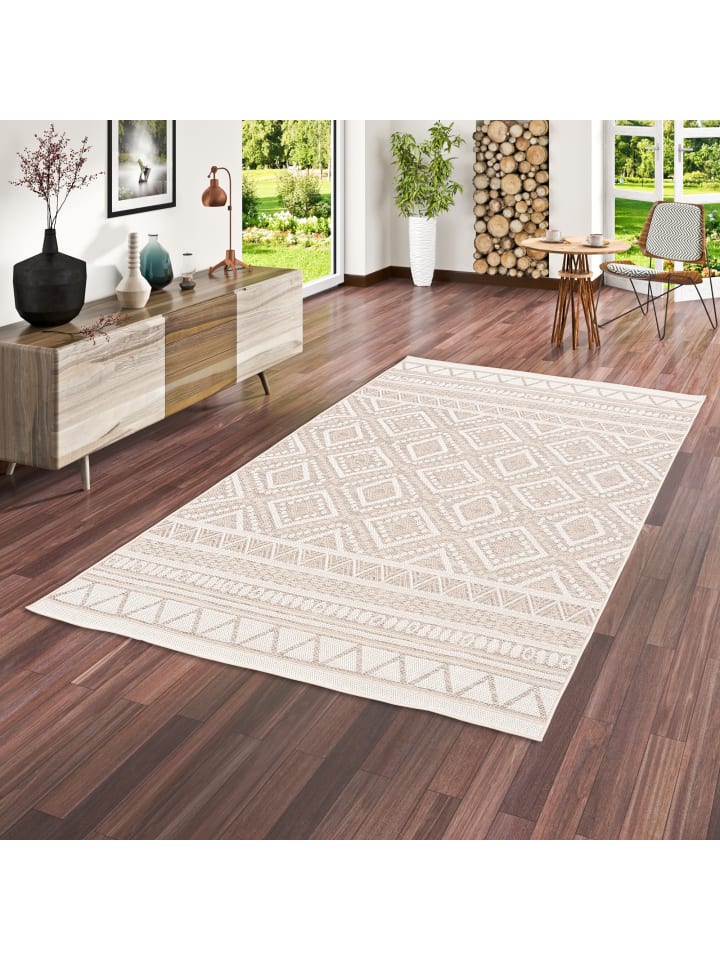 Pergamon In & Outdoor Teppich Flachgewebe Ottawa Ethno in Beige günstig kaufen 80 x 150cm