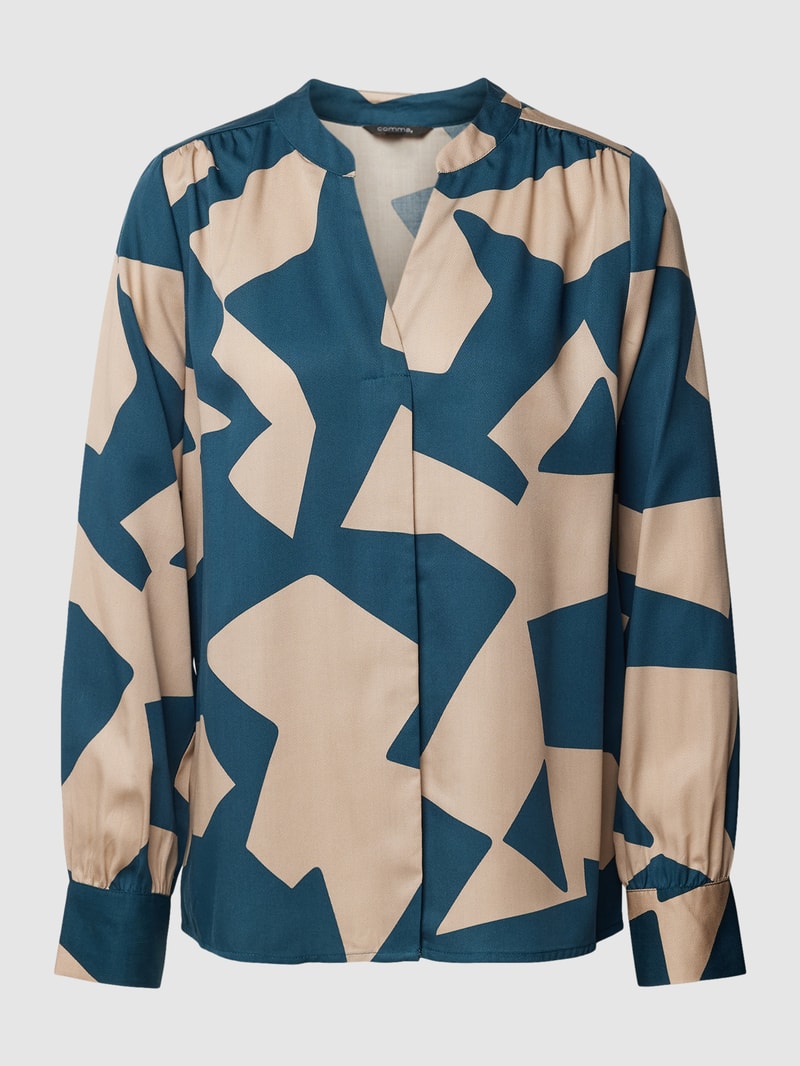 Blusenshirt aus Lyocell mit grafischem Muster in petrol