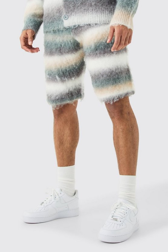 Lockere mittellange Strick-Shorts mit Streifen