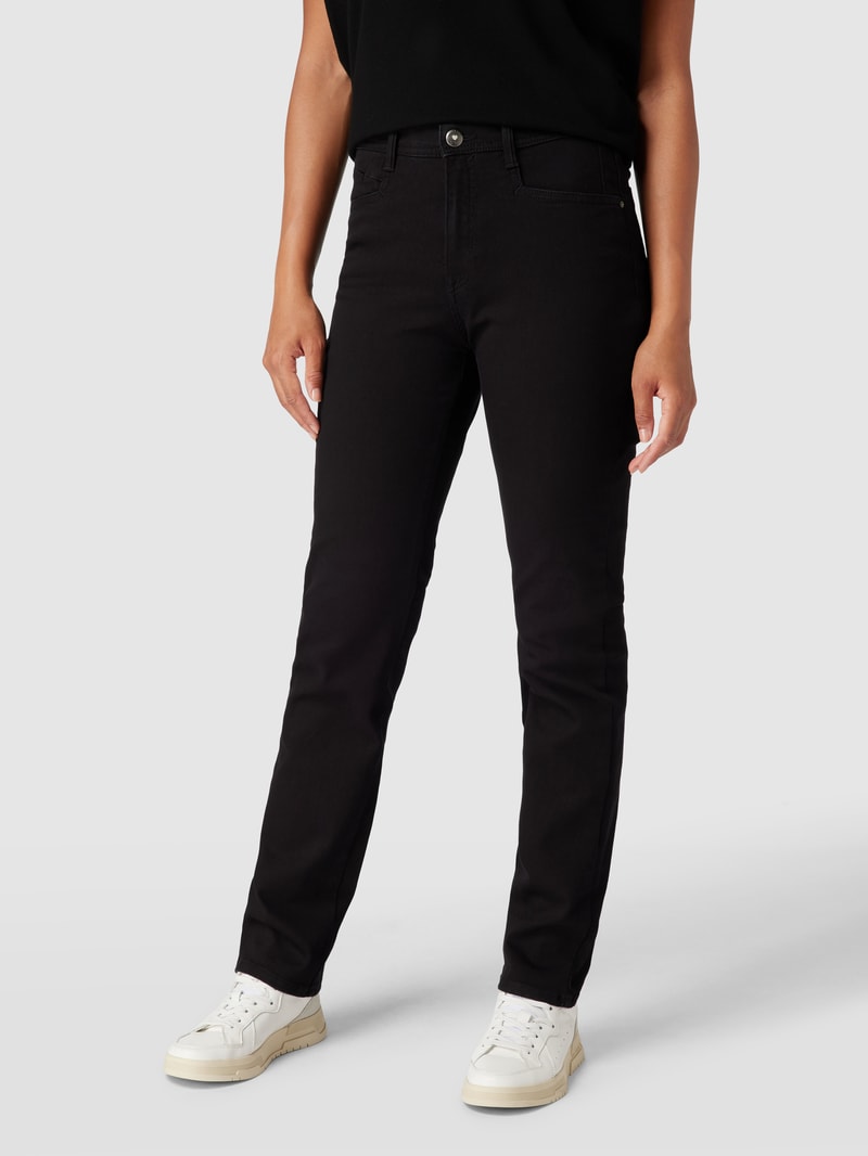 Jeans mit Label-Patch aus Leder Modell 'Carola' in schwarz
