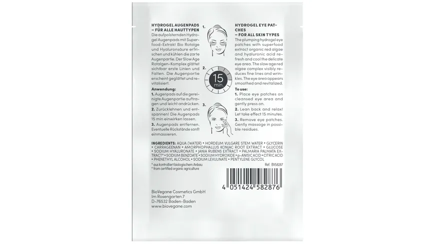 BIO:VÉGANE SKINFOOD Bio Rotalge Slow Age Hydrogel Augenpads