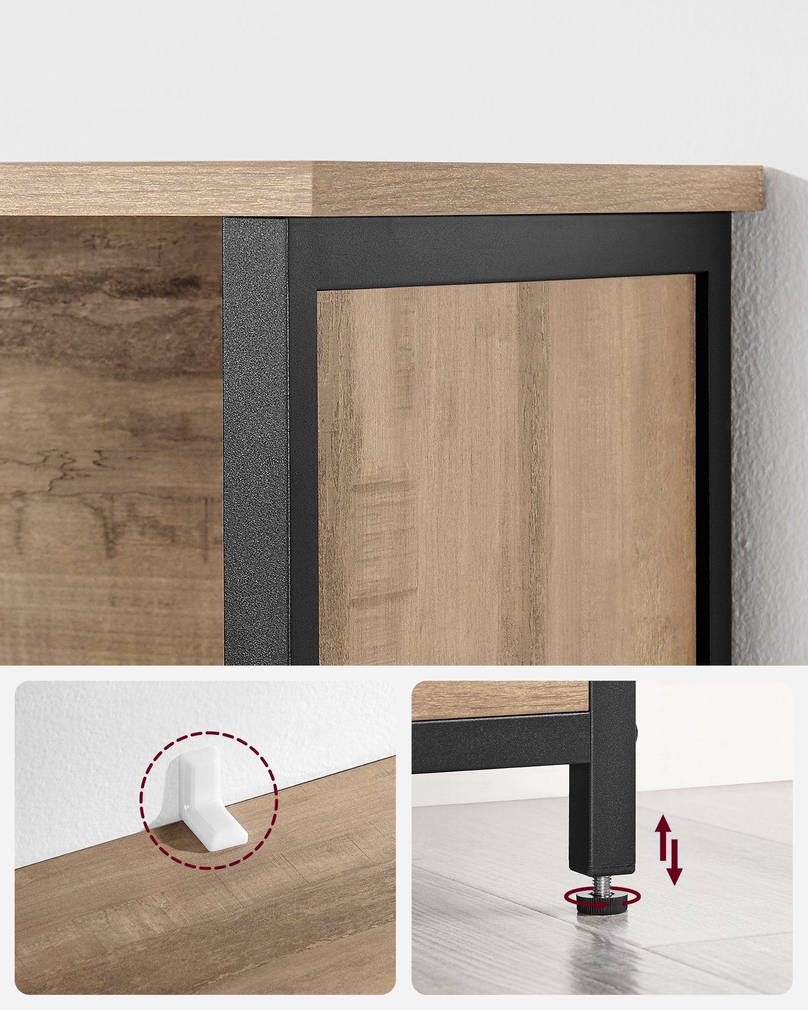 VASAGLE Highboard Küchenschrank, verstellbare Regalebene, 2 offenen Fächern