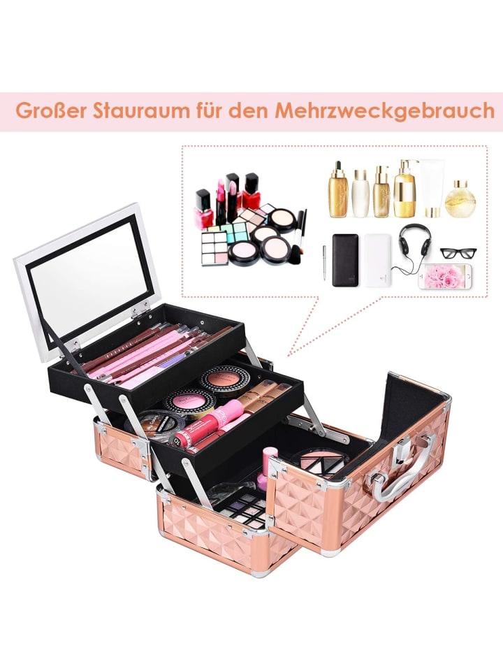 COSTWAY Kosmetikkoffer mit Spiegel in Gold günstig kaufen 23 cm