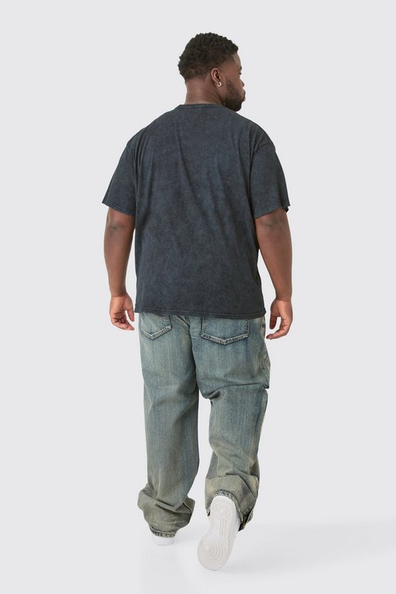 Plus zerrissenes Oversize T-Shirt mit Acid-Waschung und Metallic-Print