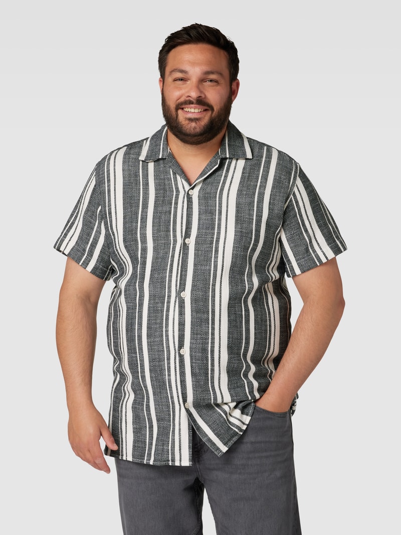 PLUS SIZE Freizeithemd mit Streifenmuster Modell 'CABANA' in schwarz