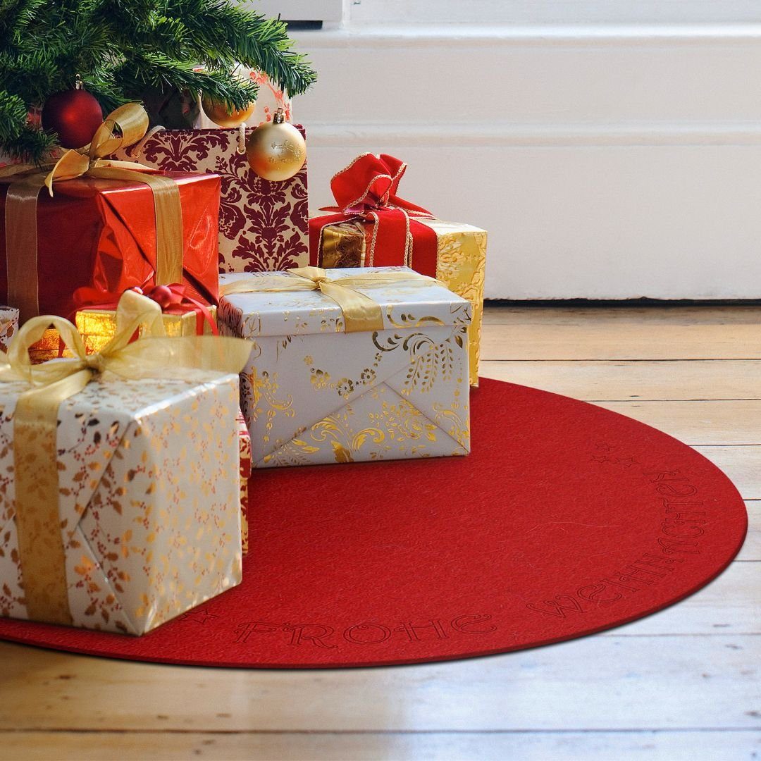 K&L Wall Art Arbeitsplatte Filzdecke Frohe Weihnachten Ø 99cm Teppich Weihnachtsbaumdecke