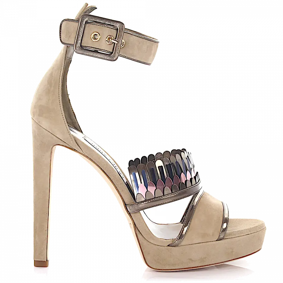 Jimmy Choo - High Heels Glattleder Kalbsleder Veloursleder Fransen beige gold pink - beige