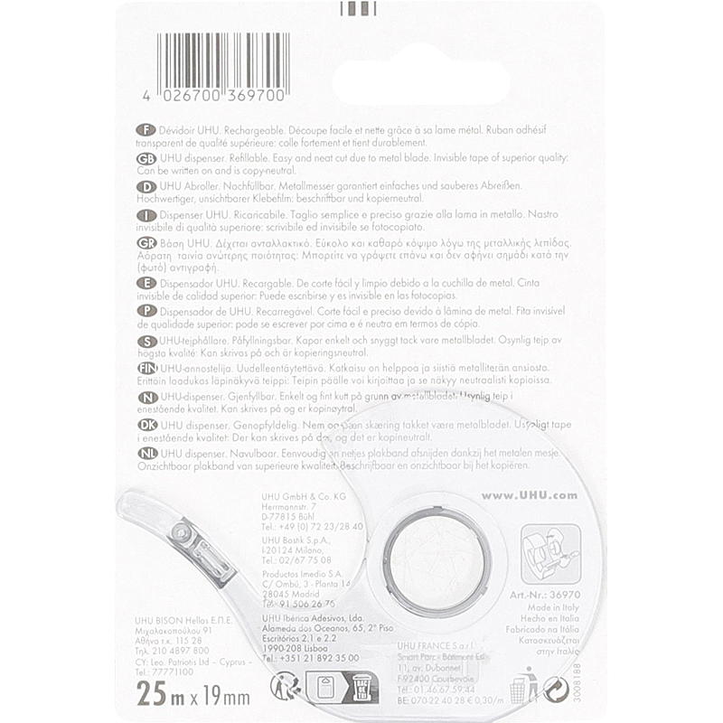 UHU Tape Invisible 25 m dispenser Uhu