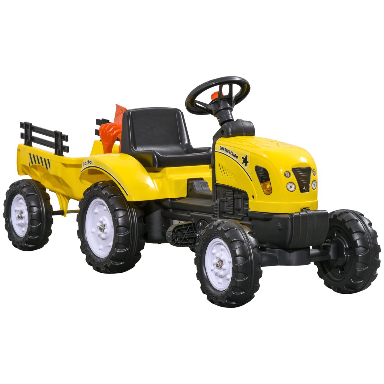 HOMCOM Trettraktor mit Anhänger Tretauto Traktor ab 3 Jahre Kinder Gelb