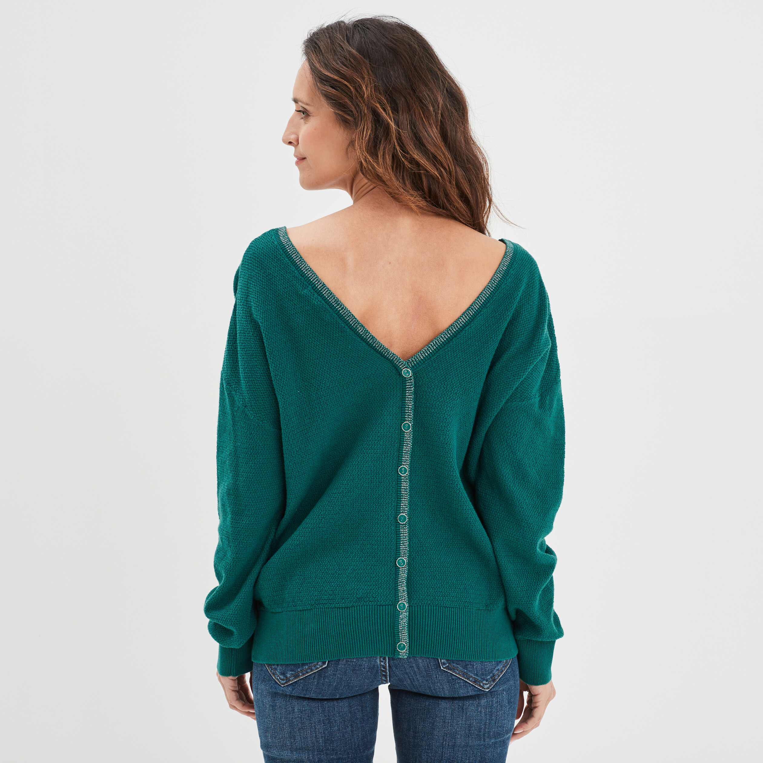 Pull gilet recto-verso col en V vert émeraude femme | La Halle