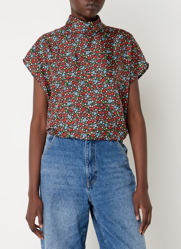 Top Geraldine in seta di Essentiel Antwerp, con stampa floreale.