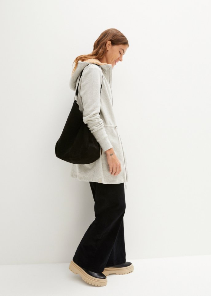 Long-Sweatjacke mit Teddyfutter in der Kapuze