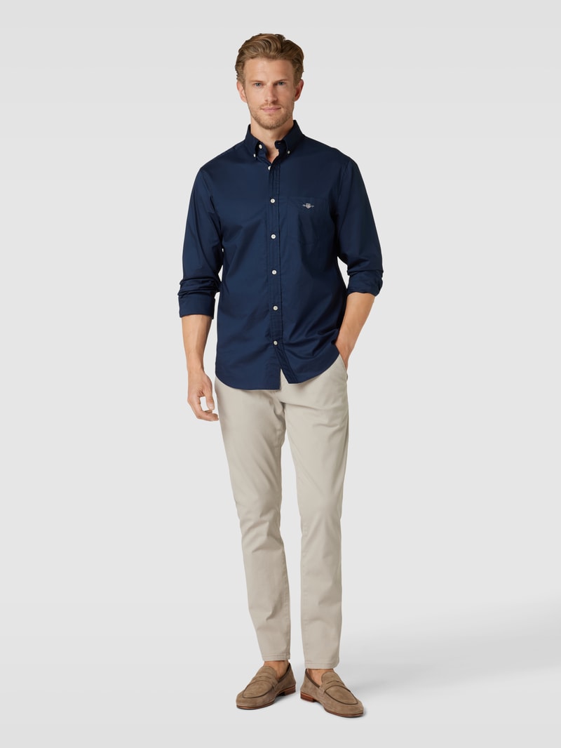 Regular Fit Freizeithemd mit Brusttasche Modell 'POPLIN' in marineblau
