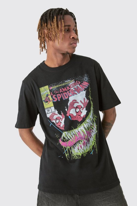 Tall schwarzes T-Shirt mit Spider Man Print