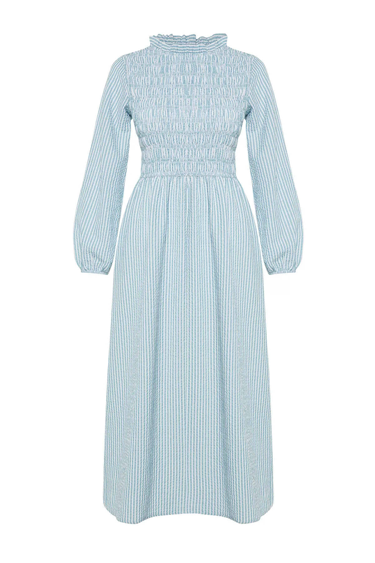 Trendyol Modest  Grün gestreiftes Gipe-Webkleid mit detaillierten Details TCTSS24EB00082