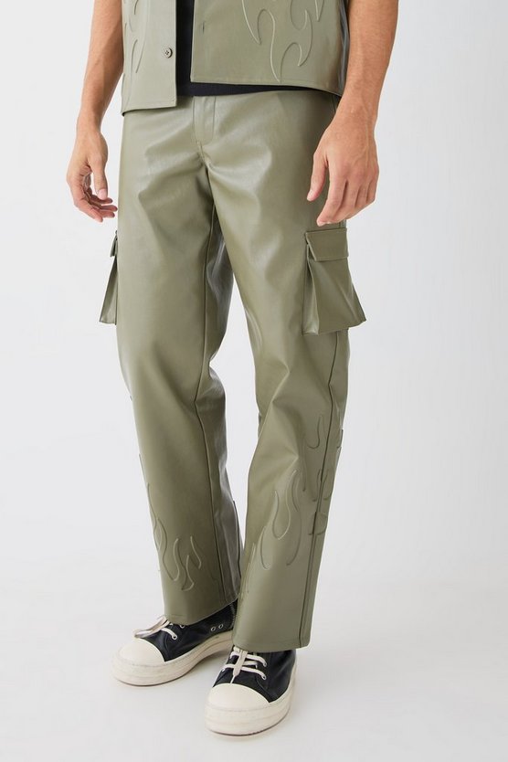 Lockere PU-Hose mit Flammen-Print