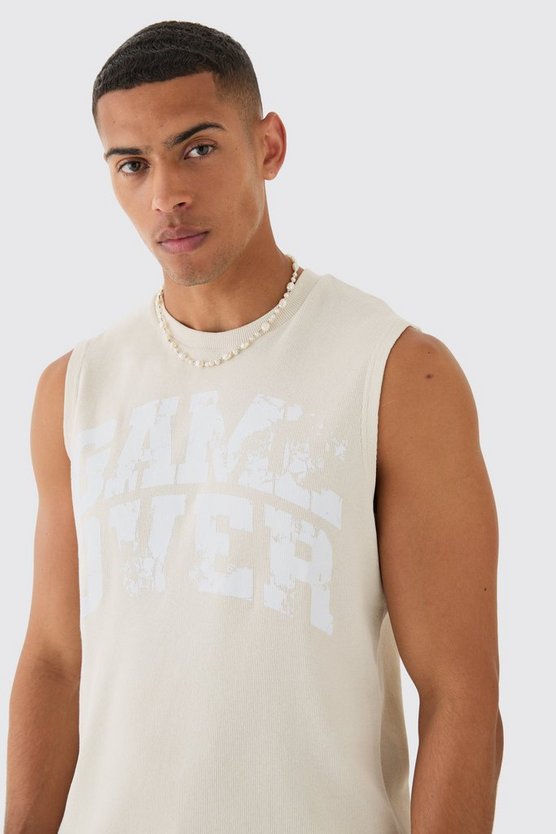 Geripptes Tanktop mit Game Over Print