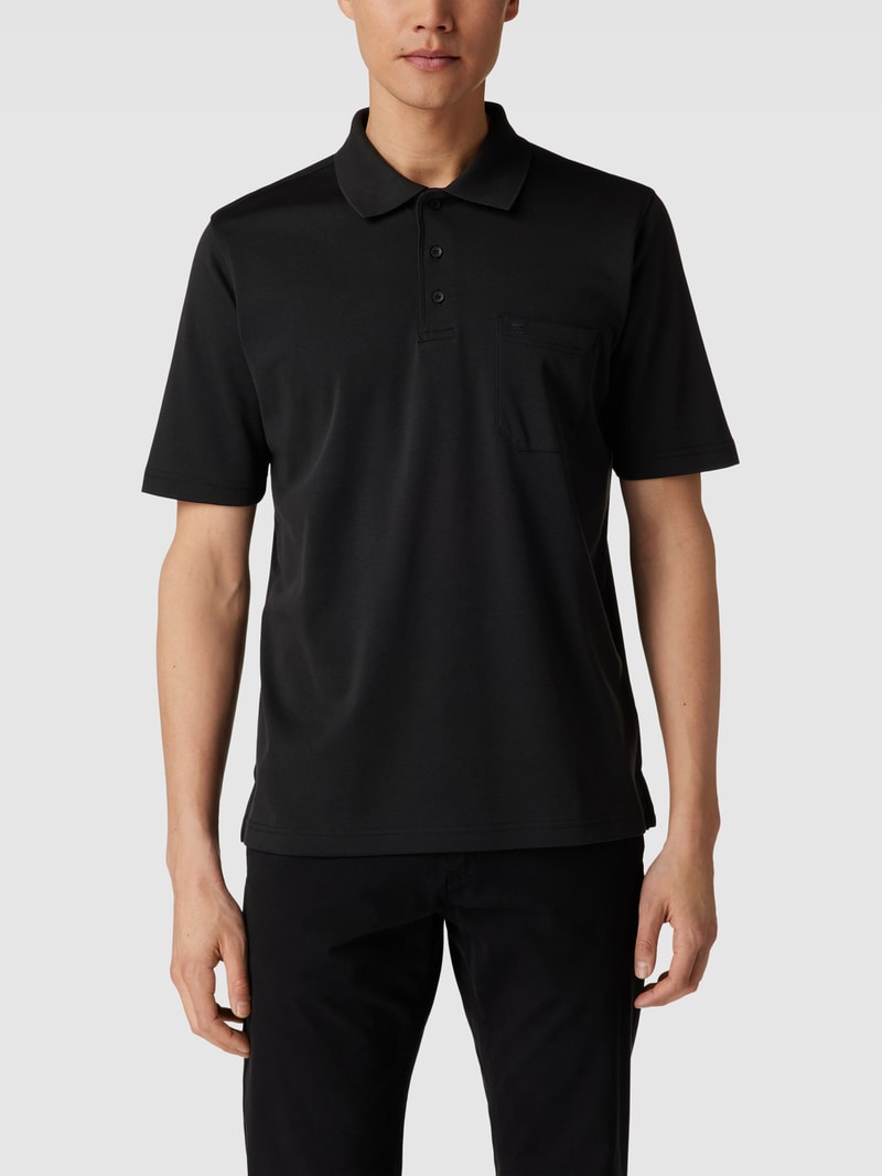 Poloshirt mit kurzer Knopfleiste und Logo-Stickerei in schwarz