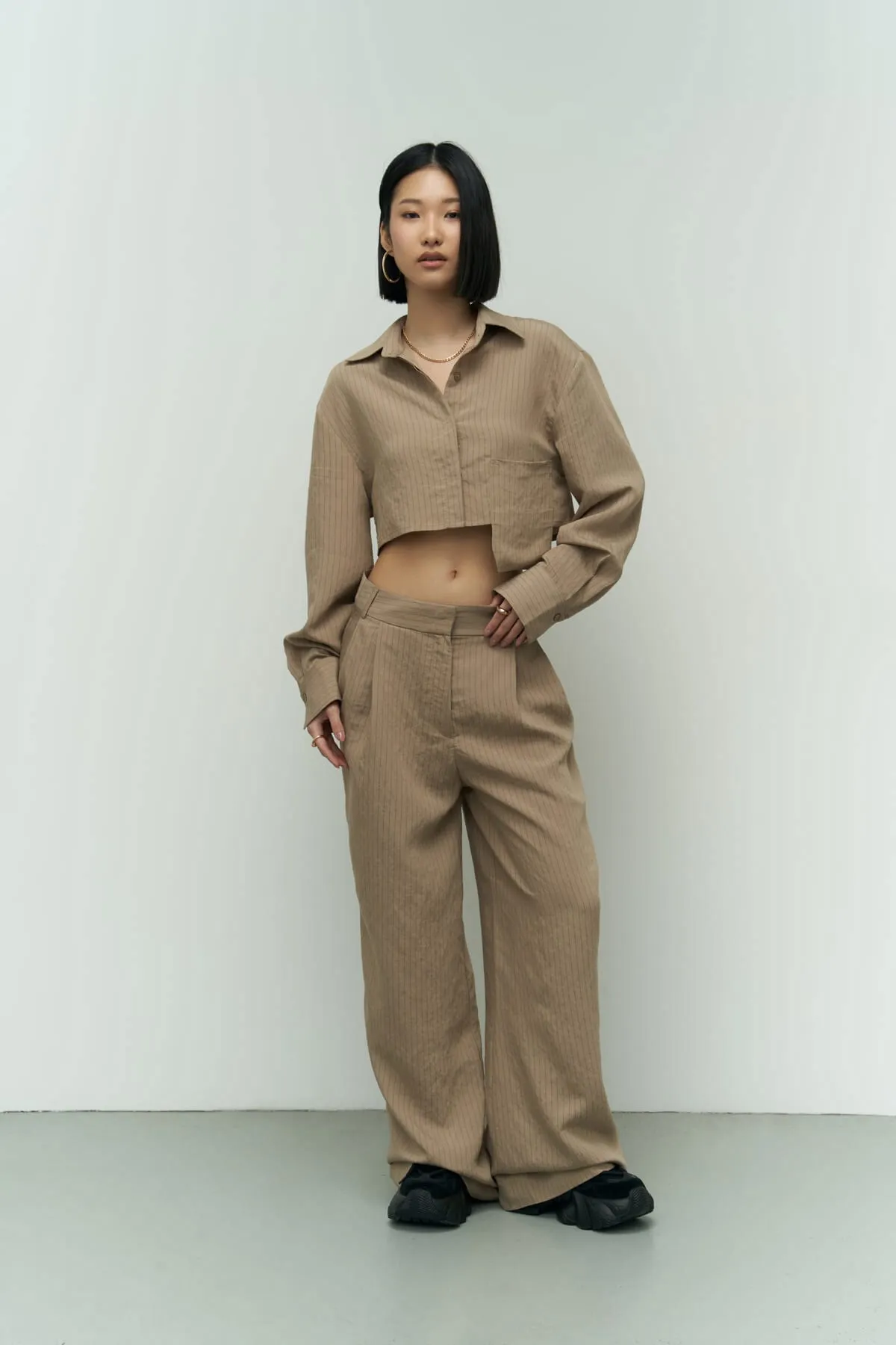MAİ COLLECTİON  Valente Nerzfarbenes Crop-Hemd-Hose-Set