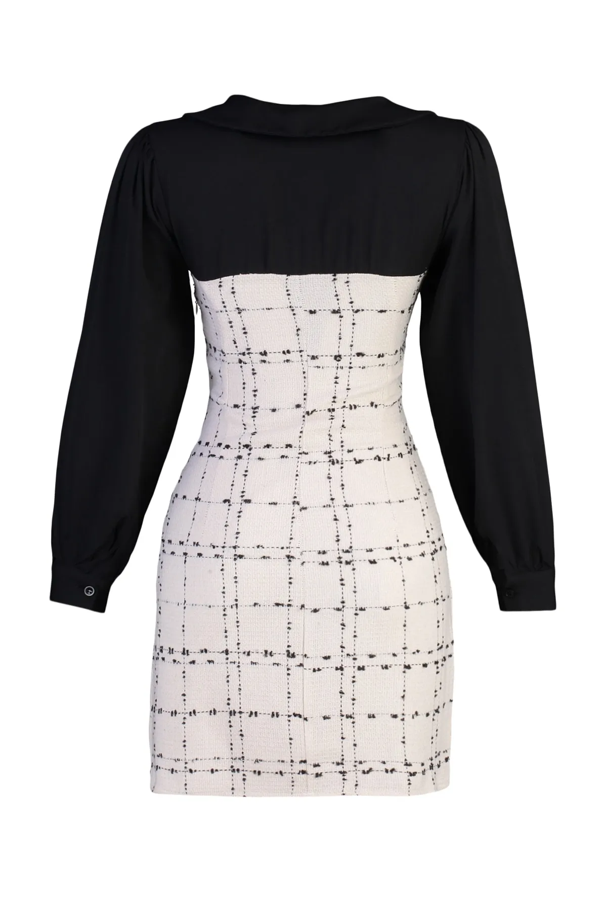 Trendyol Collection  Gewebtes Kleid aus ecrufarbenem Tweed TWOAW23EL00701