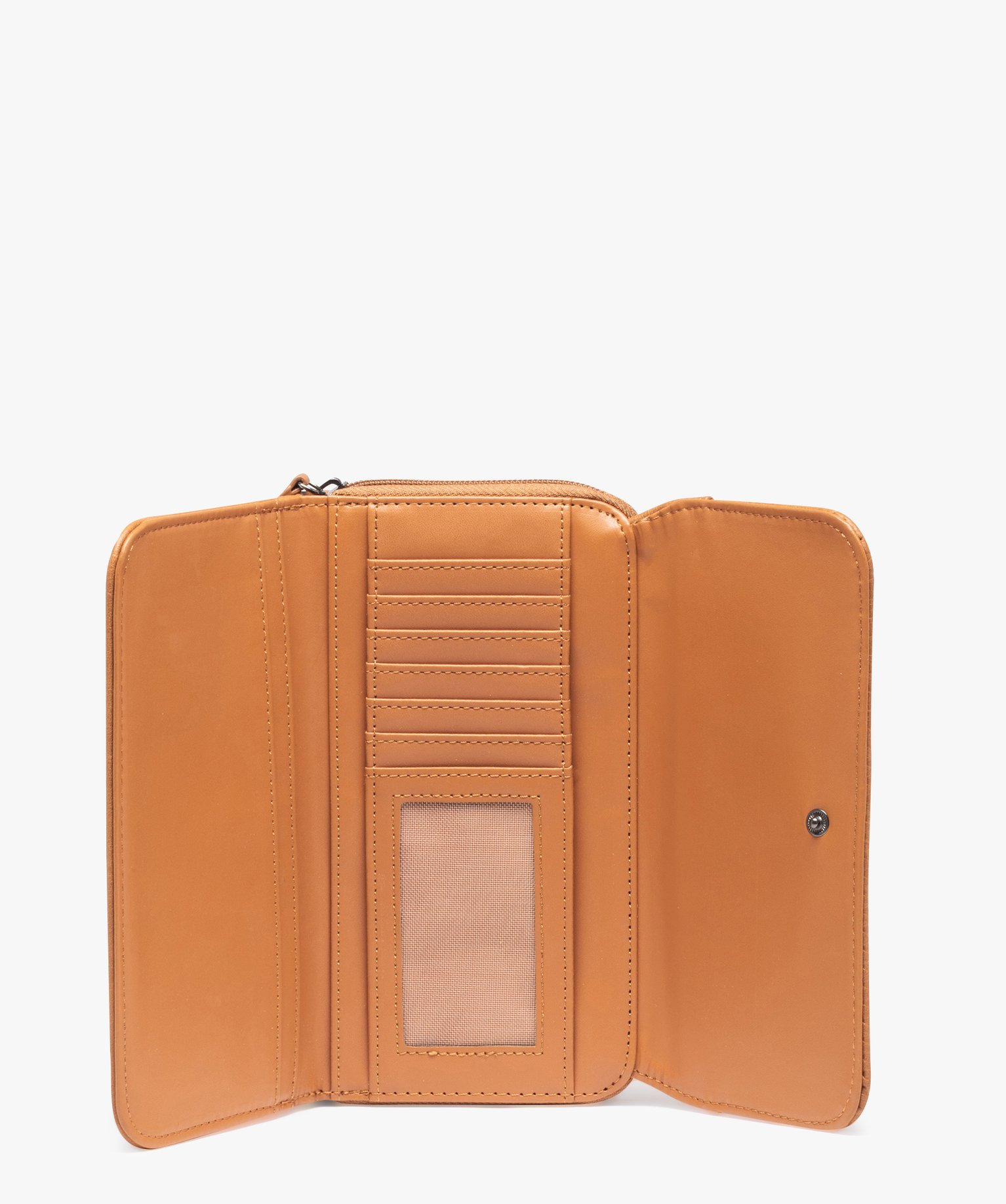 Portefeuille rigide 3 volets motif ikat cognac | GEMO