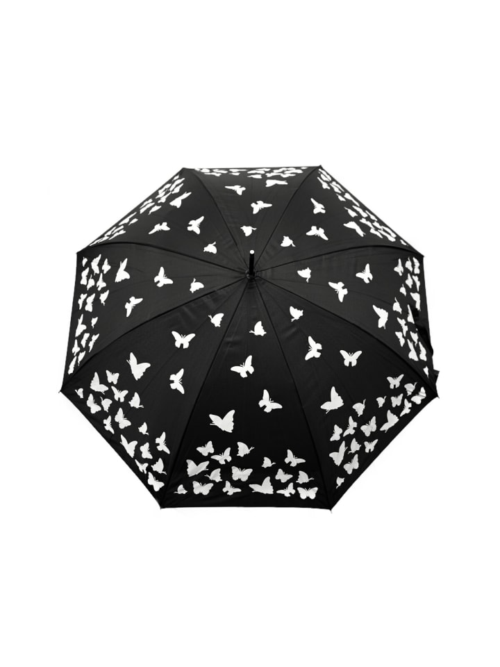 COFI 1453 Stockschirm mit Schmetterlingsmotiv-Verfärbung im Regen in Schwarz günstig kaufen 100