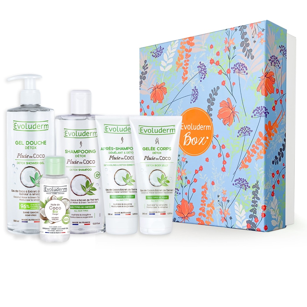 evoluderm Pluie de Coco Coffret Cadeau Bain Détox Corps & Cheveux - Pluie De Coco
