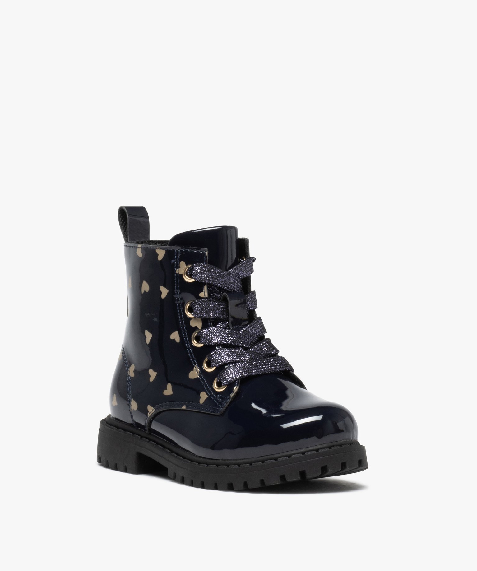 Bottines bébé fille mid-cut vernies à motif et à zip marine | GEMO