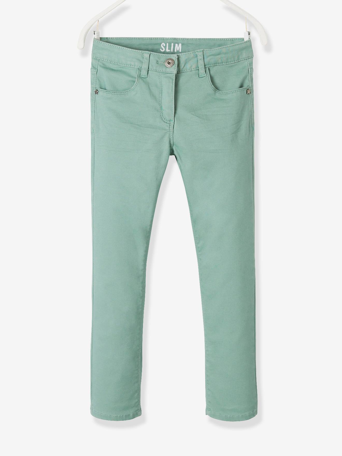 Pantalon slim fille Morphologik tour de hanches LARGE vert