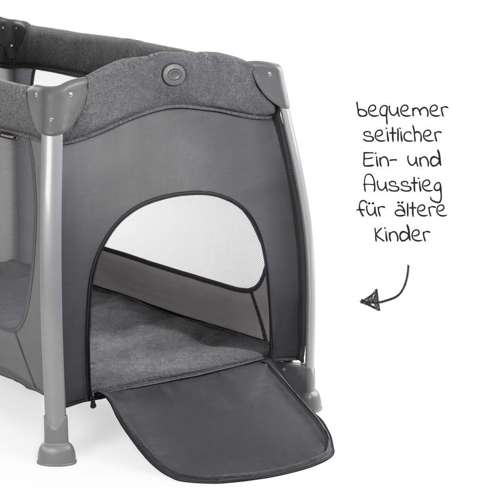 Hauck Baby-Reisebett Play'n Relax Center - Melange Charcoal, 7-tlg., Kinderreisebett mit Matratze, Insektenschutz, Wickelauflage - faltbar
