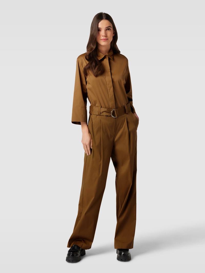 Jumpsuit mit Bindegürtel in mittelbraun