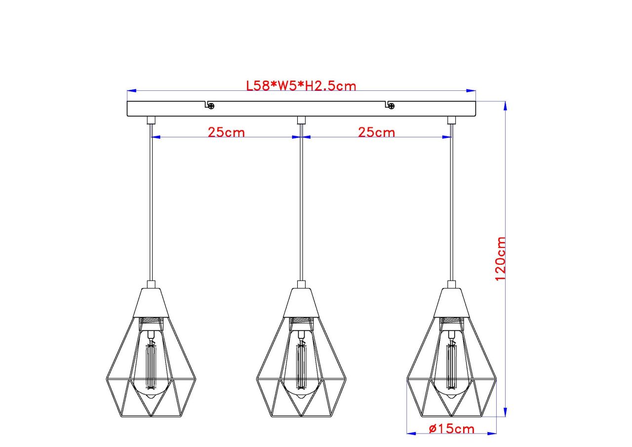 Globo Lighting - ISABELLA - Hängeleuchte Metall schwarz matt, 3x E27