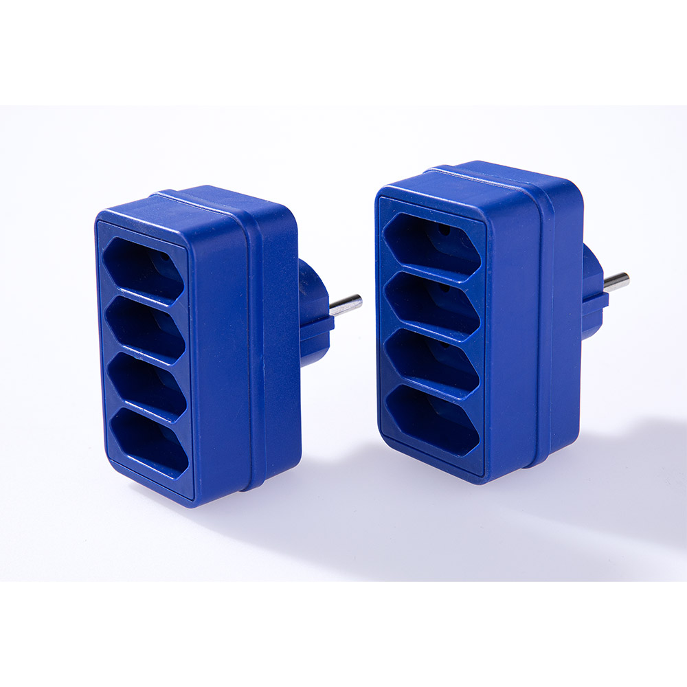 Powertec Electric 4-fach Steckdosenadapter - Blau, 2er-Set