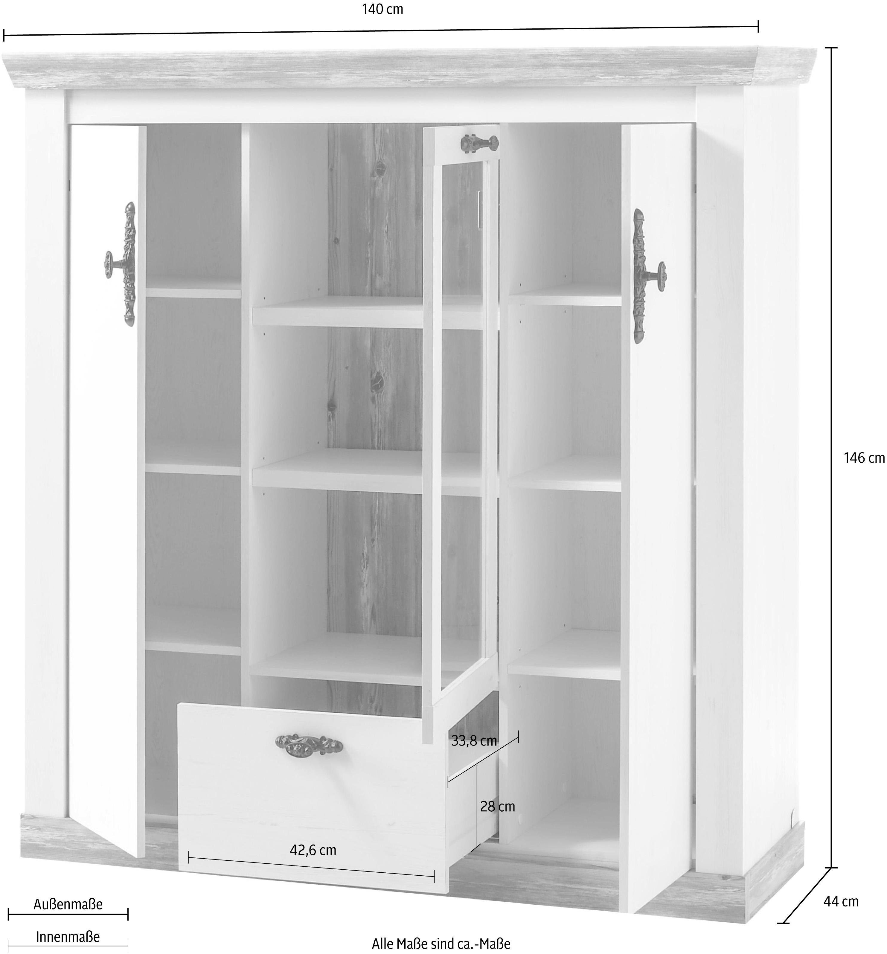 Home affaire Highboard Florenz, im romantischen Landhaus-Look, Breite 140 cm