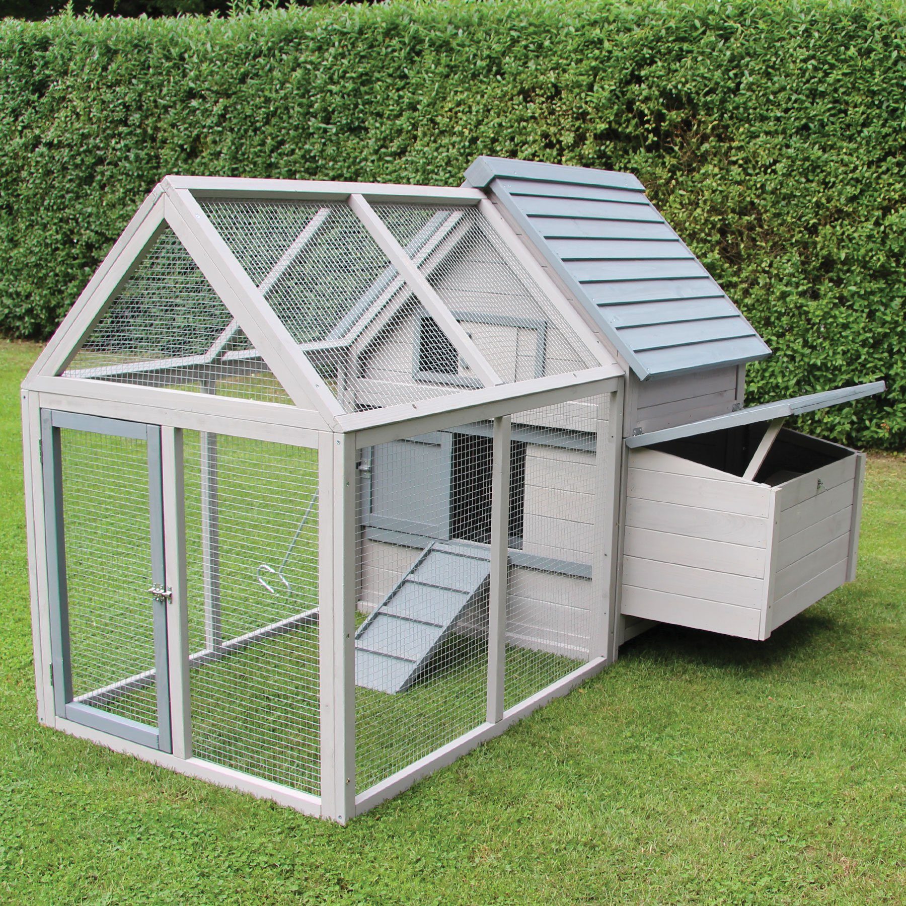 NYVI Hühnerstall Hühnerstall XXL 166 x 121 x 112 Hühnerhaus mit Auslauf und Nistkasten, Imprägniertes Holz, winterfest, für 4-5 Hühner, mit Dachpappe