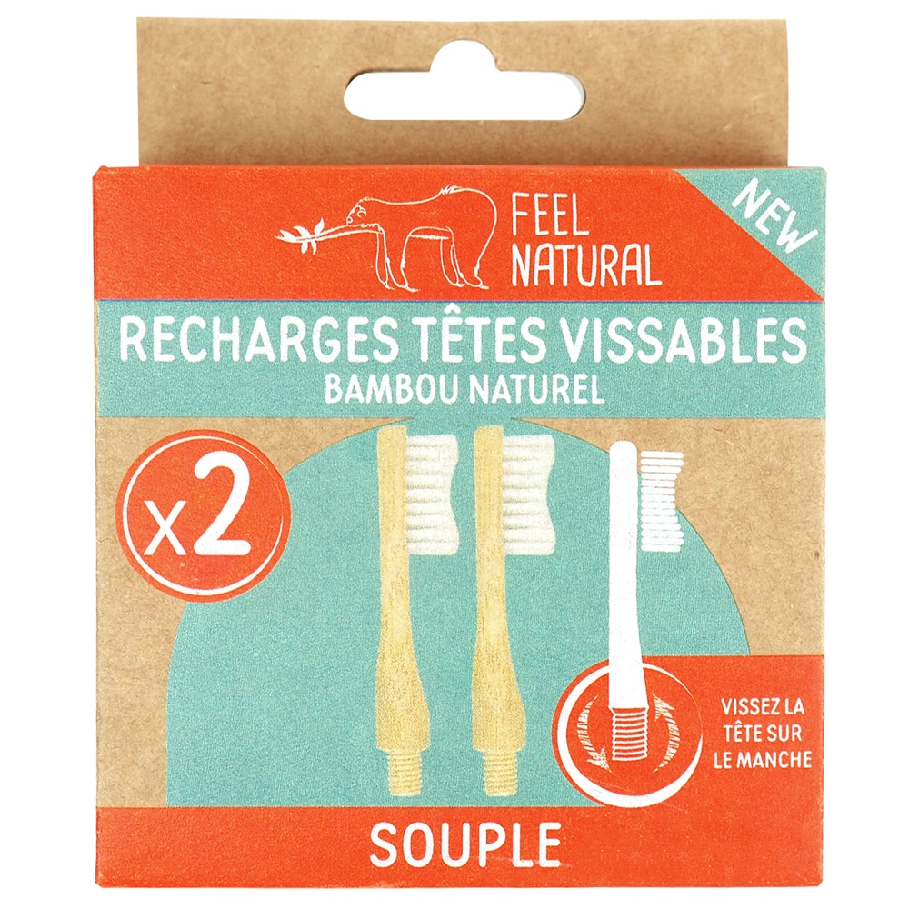 feel natural Lot de 2 recharges brosse à dents vissab le en bambou Feel Natural - Souple BROSSE A DENTS