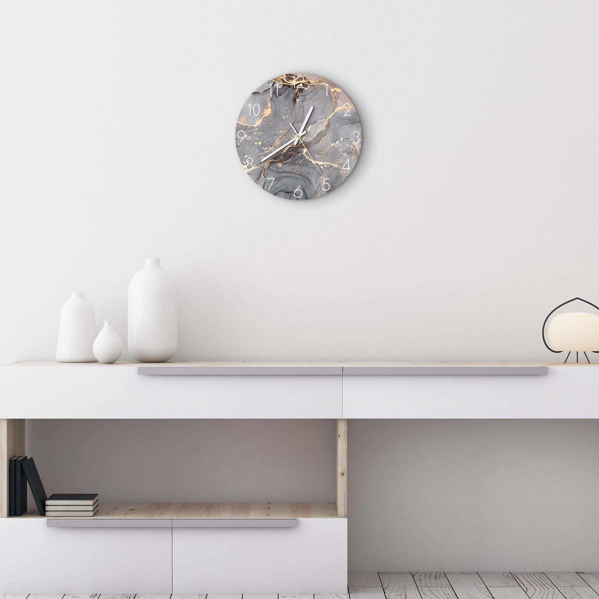 DEQORI Wanduhr 'Elegantes Marmormuster' (Glas Glasuhr modern Wand Uhr Design Küchenuhr)
