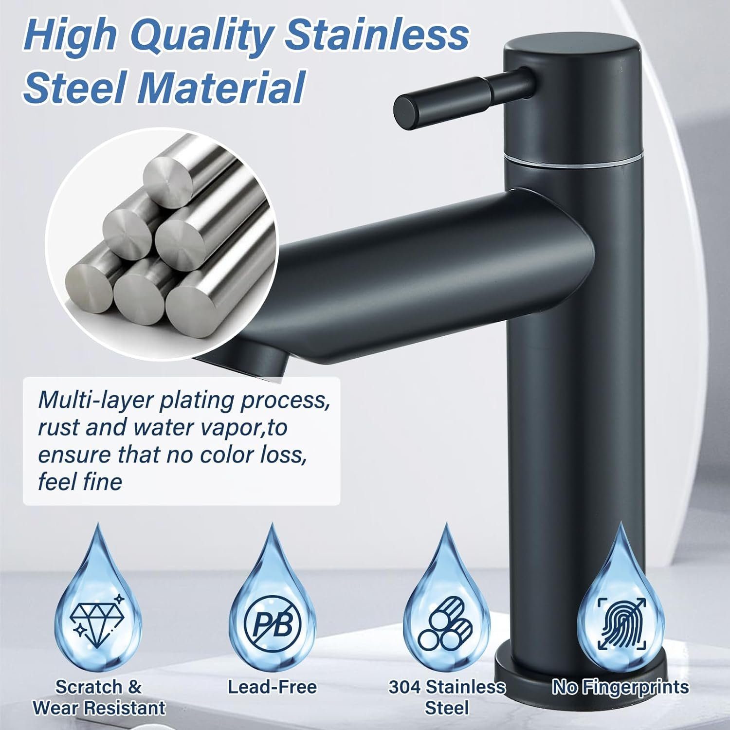 Runxizhou French Press Kanne Wasserhahn Bad Waschtischarmatur mit Kaltes Warmes Wasser