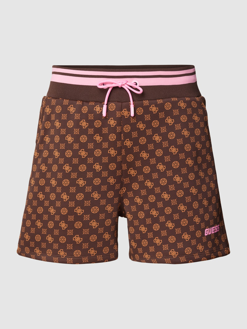 Shorts mit Label-Print Modell 'AGGIE' in dunkelbraun