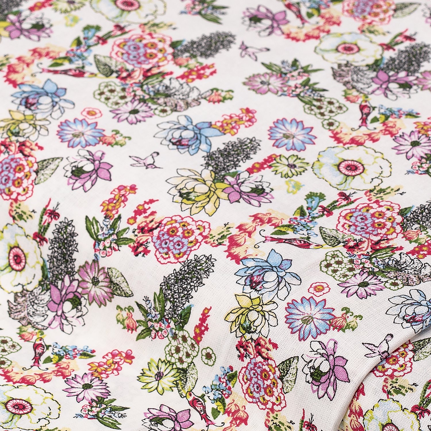 Baumwollstoff Vintage „Blumen“, weiß-color