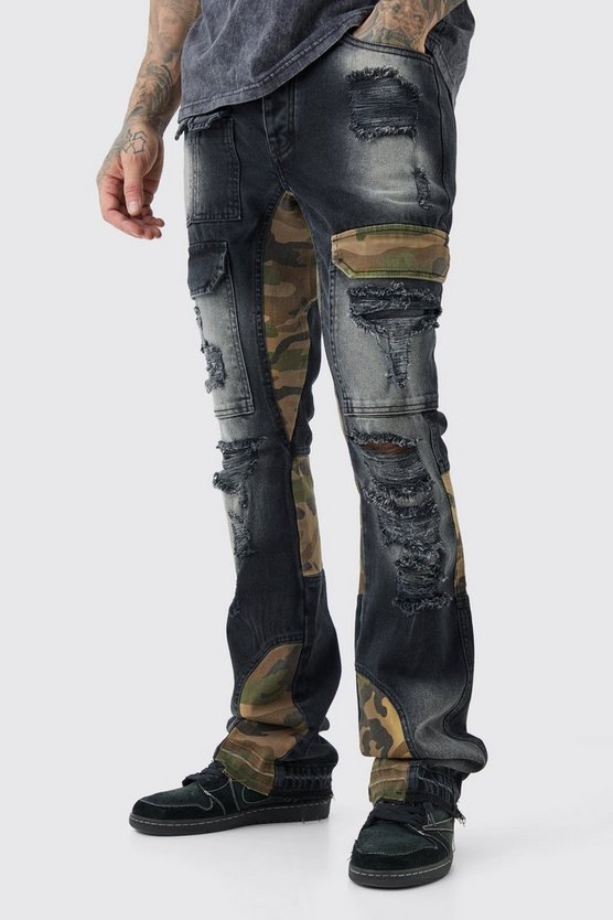Tall Slim-Fit Camouflage Cargo-Schlagjeans