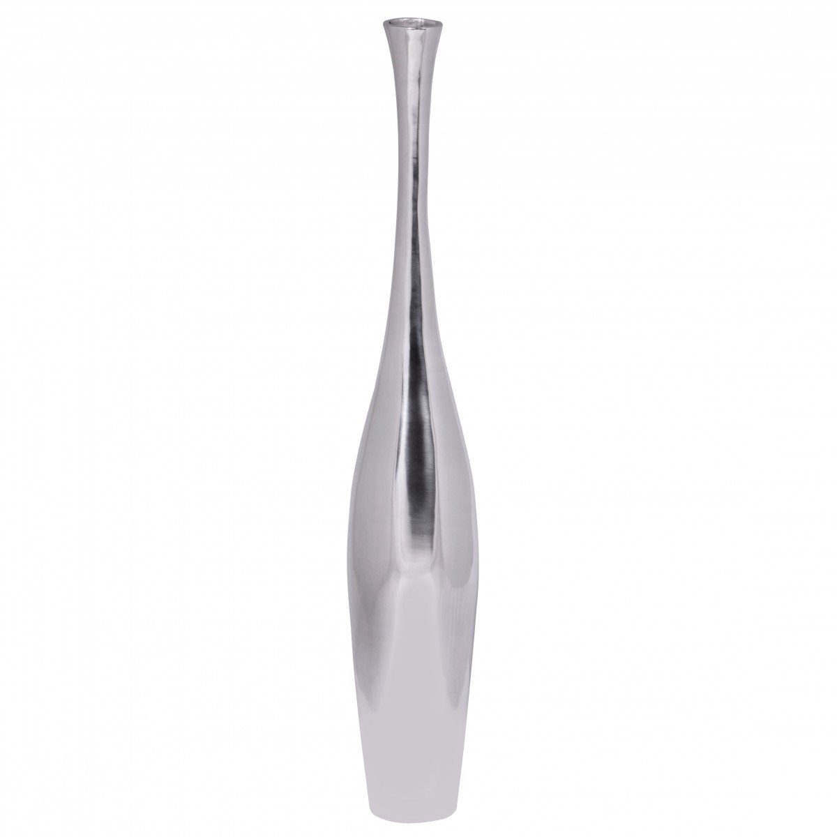 FINEBUY Dekovase SuVa4719_1 (BOTTLE S 75 cm Aluminium Silber Glänzend Groß), Hohe Alu Blumenvase Handgefertigt, Vase für Blumen