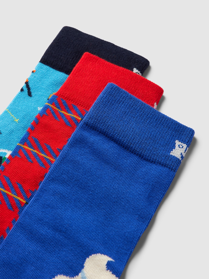 Socken mit Allover-Muster im 3er-Pack Modell 'Downhill' in blau