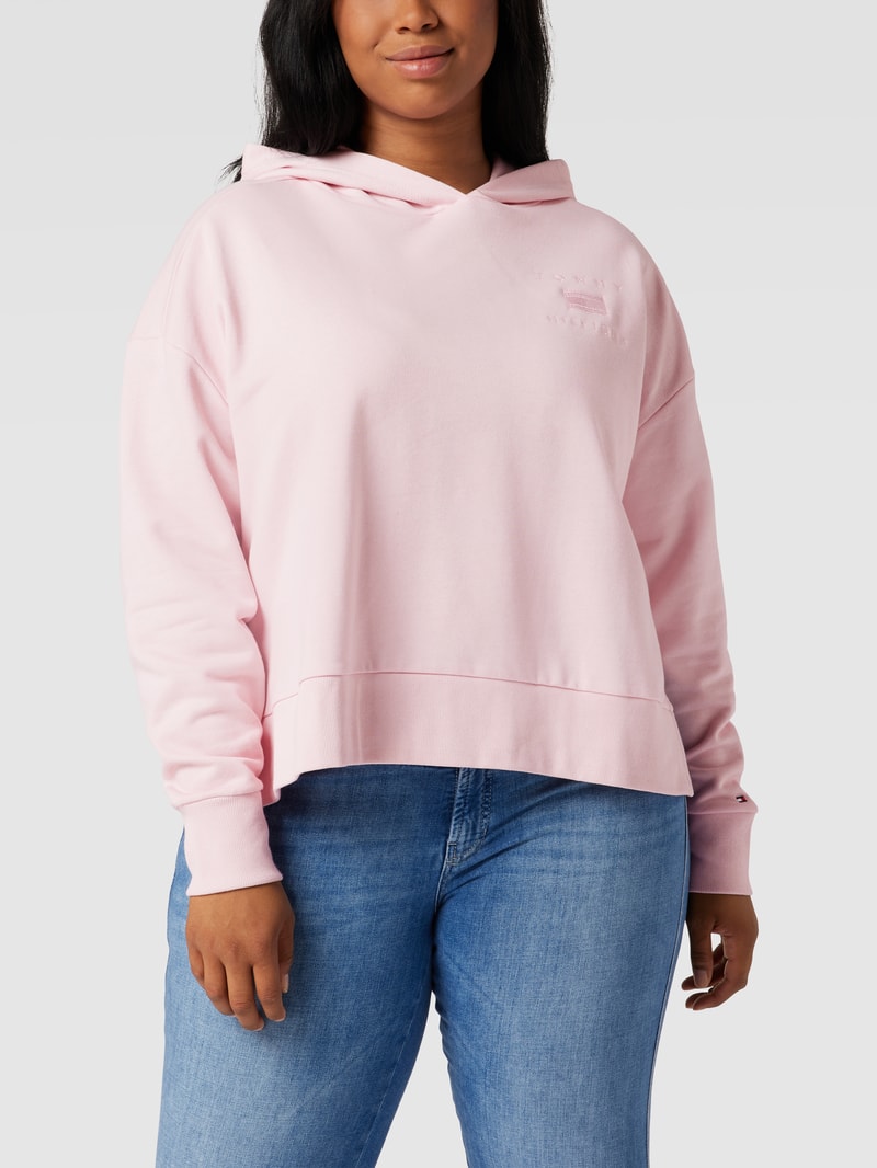 PLUS SIZE Hoodie mit Label-Stitching in hellrosa