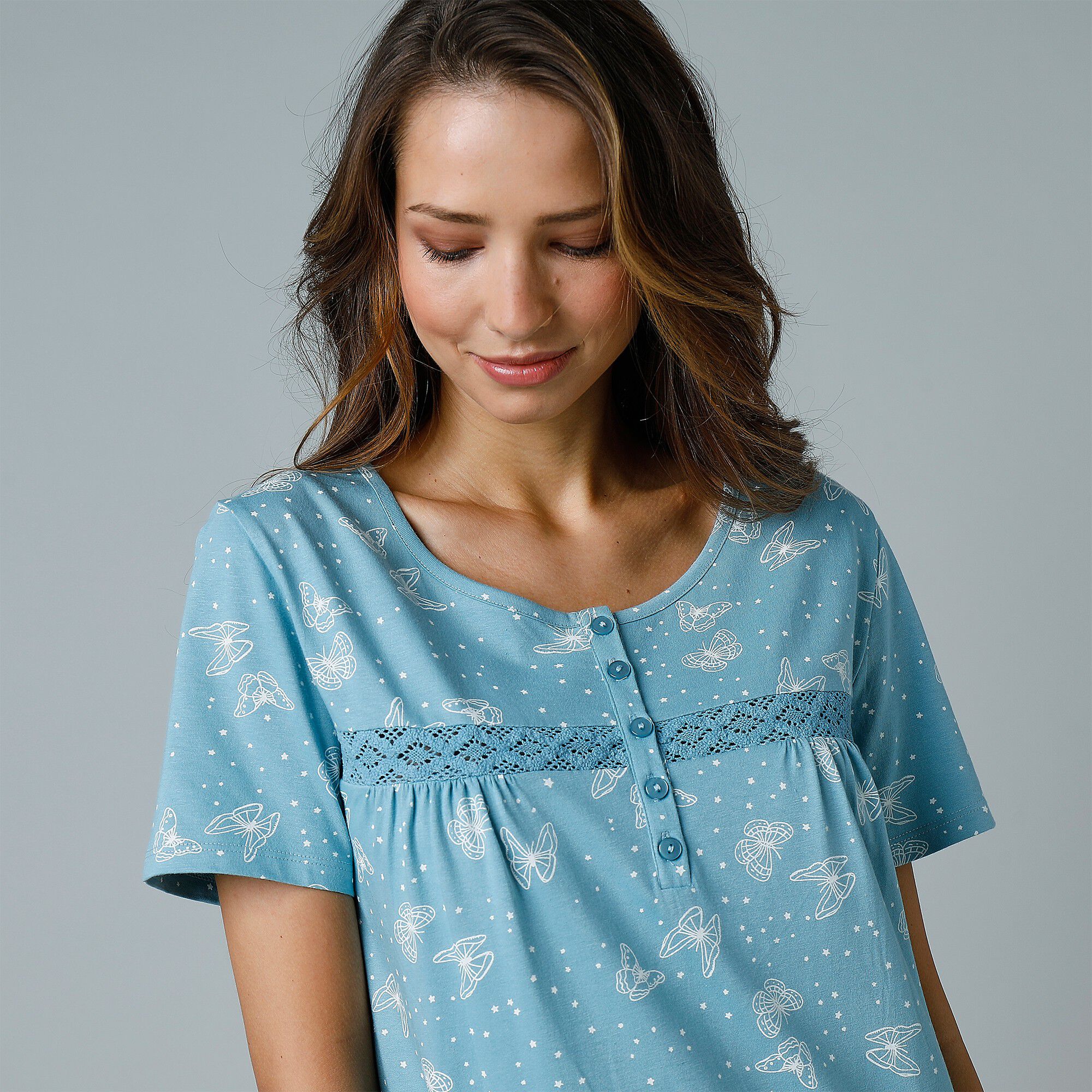 Chemise de nuit longue manches courtes imprimée 
